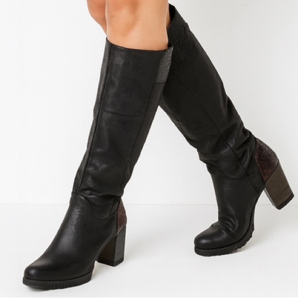 Anthropologie Felmini Black Leather Block Heel Red Detail Tall Boots Size 39 - Picture 16 of 16